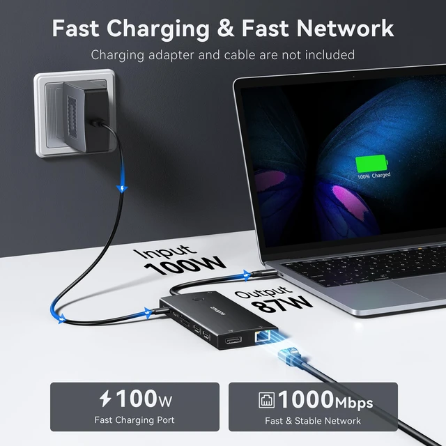 Alt view image 7 of 7 - USB C Laptop Docking Station Dual Monitor for Dell HP with 2 HDMI 4K DP 8K Hub for Laptop Dock Triple 4K Display Dongle with 100W PD 6 USB A/C Ports Button USB C Hub Multiport Adapter for Laptop