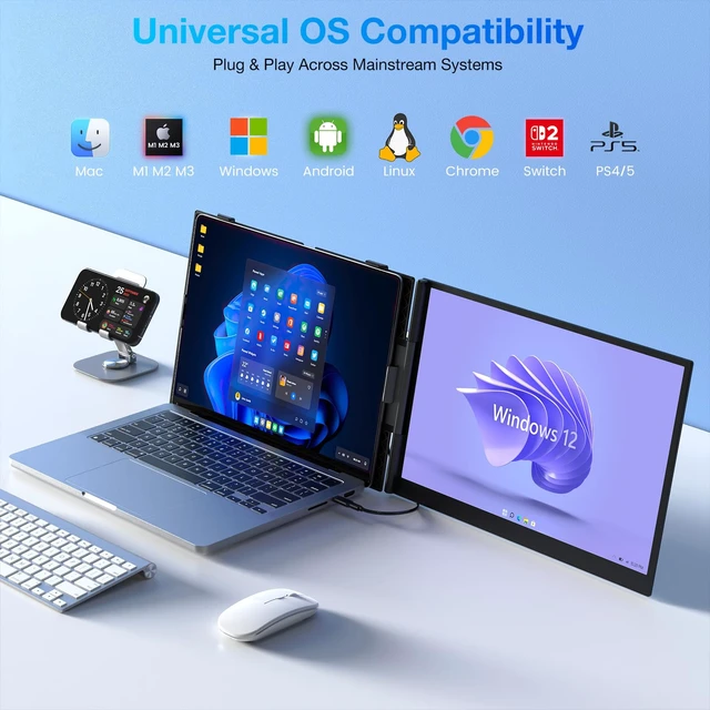 Alt view image 7 of 7 - Laptop Screen Extender, Ultra-Thin 15.6" FHD 1200P 16:10 Portable Monitor for Laptop, Lightweight Dual Monitor Extender Plug & Play for 14.2"-17.3" Laptops, Compatible with Wins/Mac/Chrome/Linux