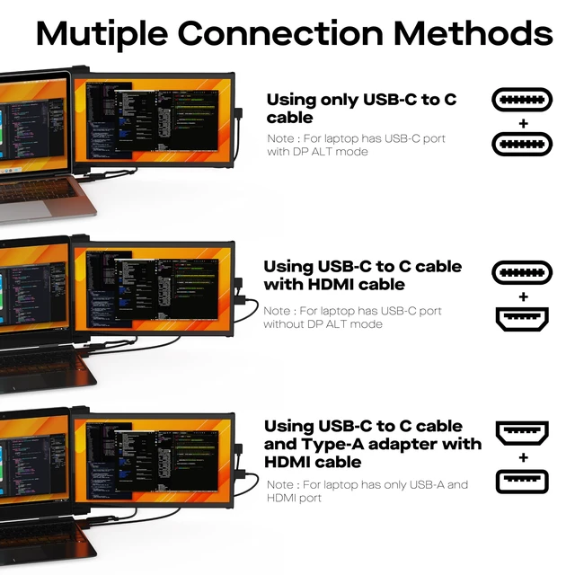 Alt view image 3 of 7 - 2026 Mobile Pixels Duex Plus DS 13.3" Portable Monitor USB Type-C/HDMI Plug and Play Laptop Screen Extender, FHD 1080P Laptop Monitor, Coatible with Windows/Mac