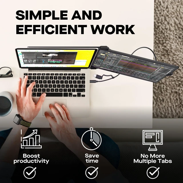 Alt view image 6 of 7 - 2026 Mobile Pixels Duex Plus DS 13.3" Portable Monitor USB Type-C/HDMI Plug and Play Laptop Screen Extender, FHD 1080P Laptop Monitor, Coatible with Windows/Mac