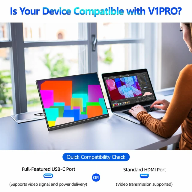 Alt view image 7 of 7 - 16" Portable Monitor with Built-in Stand,Vertical Monitor, USB-C & Mini HDMI External Laptop Screen, Second Display for PC, MacBook, iPad, Phone, Travel & Office