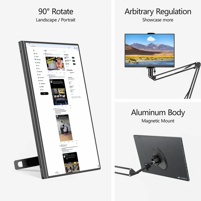 Alt view image 6 of 7 - 16" Portable Monitor with Built-in Stand,Vertical Monitor, USB-C & Mini HDMI External Laptop Screen, Second Display for PC, MacBook, iPad, Phone, Travel & Office