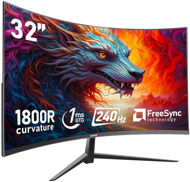 Main image of 32 inch 240Hz Curved Gaming PC Monitor, 1080p Computer Screen 1800R curvature, Full HD 1080P, 1ms response, FreeSync, 100% sRGB, DisplayPort 1.4/HDMI 2.0, Black
