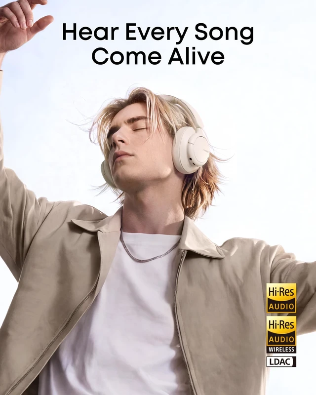 Alt view image 2 of 7 - by Anker Q31i, Adaptive Noise Cancelling Over-Ear Headphones LDAC Hi-Res Wireless Audio, 50H ANC Playtime, Comfortable Fit, Clear Calls, Dual Connection, Bluetooth 6.0, Custom EQ via App