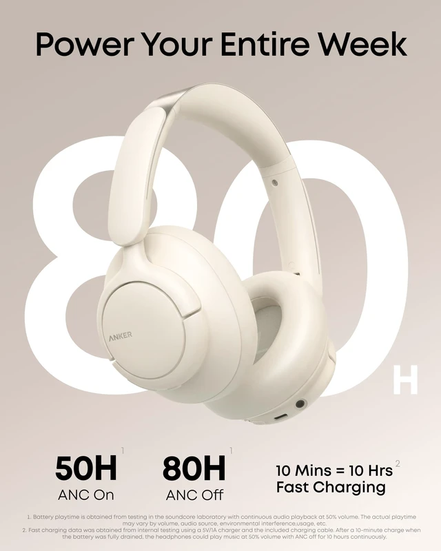 Alt view image 5 of 7 - by Anker Q31i, Adaptive Noise Cancelling Over-Ear Headphones LDAC Hi-Res Wireless Audio, 50H ANC Playtime, Comfortable Fit, Clear Calls, Dual Connection, Bluetooth 6.0, Custom EQ via App