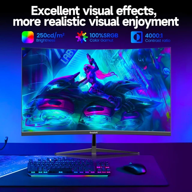 Alt view image 4 of 7 - 32 inch 240Hz Curved Gaming PC Monitor, 1080p Computer Screen 1800R curvature, Full HD 1080P, 1ms response, FreeSync, 100% sRGB, DisplayPort 1.4/HDMI 2.0, Black