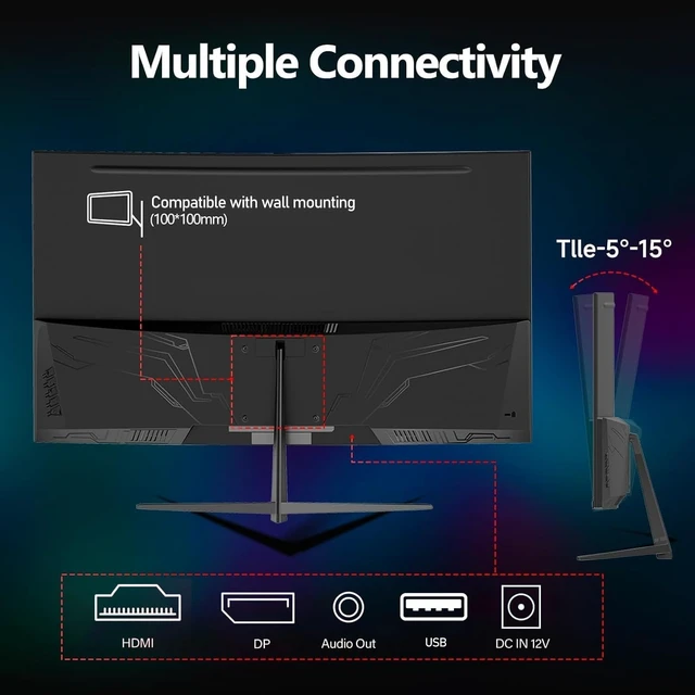 Alt view image 7 of 7 - 32 inch 240Hz Curved Gaming PC Monitor, 1080p Computer Screen 1800R curvature, Full HD 1080P, 1ms response, FreeSync, 100% sRGB, DisplayPort 1.4/HDMI 2.0, Black