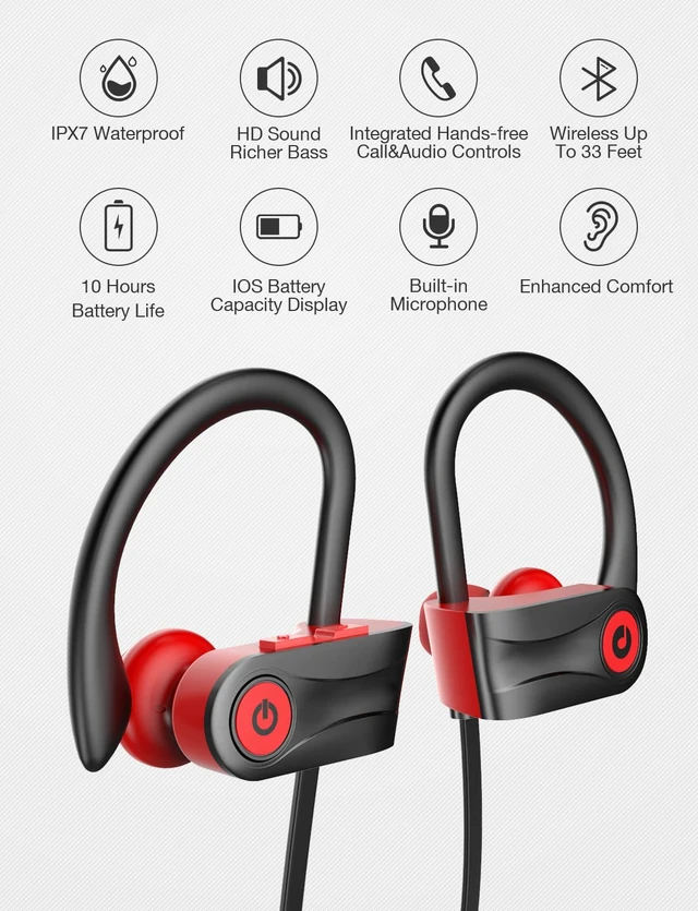 Alt view image 2 of 7 - Wireless Bluetooth 5.3 Sport Headphones Built-in Mic in Ear Running Headset with Earhooks 16 Hours Playtime