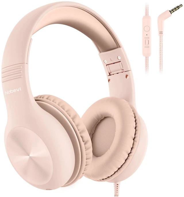 Main image of Kids Headphones with MIC, Over-Ear Headphones for Kids with Cord, HD Sound, Safe Volume Limit, Sharing Function, Kid Headset for Girls Boys, Toddler Headphone for School, Tablet, Sand Pink