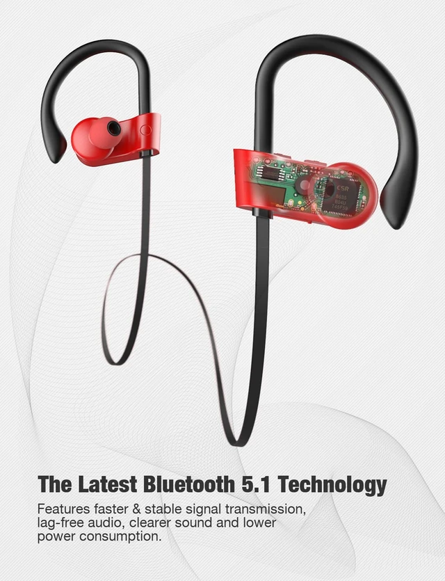 Alt view image 7 of 7 - Wireless Bluetooth 5.3 Sport Headphones Built-in Mic in Ear Running Headset with Earhooks 16 Hours Playtime