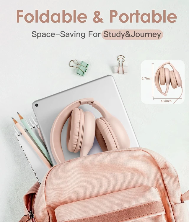 Alt view image 4 of 7 - Kids Headphones with MIC, Over-Ear Headphones for Kids with Cord, HD Sound, Safe Volume Limit, Sharing Function, Kid Headset for Girls Boys, Toddler Headphone for School, Tablet, Sand Pink