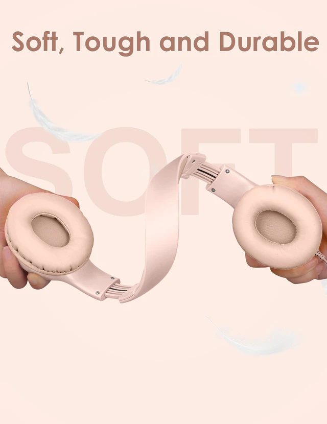 Alt view image 3 of 7 - Kids Headphones with MIC, Over-Ear Headphones for Kids with Cord, HD Sound, Safe Volume Limit, Sharing Function, Kid Headset for Girls Boys, Toddler Headphone for School, Tablet, Sand Pink