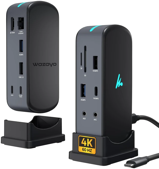 Main image of Type C 12 in 1 Docking Station, 4K@60Hz HDMI, Gigabit Ethernet 2XType-C 10Gbps, USB 10 Gbps, PD 100WUSB 2.0, AUX & MIC, SD/TF, Compatible Thunderbolt 4, macOS, Windows, Android & iOS