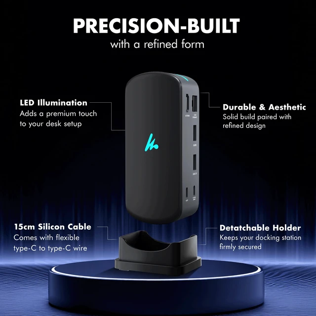 Alt view image 5 of 7 - Type C 12 in 1 Docking Station, 4K@60Hz HDMI, Gigabit Ethernet 2XType-C 10Gbps, USB 10 Gbps, PD 100WUSB 2.0, AUX & MIC, SD/TF, Compatible Thunderbolt 4, macOS, Windows, Android & iOS