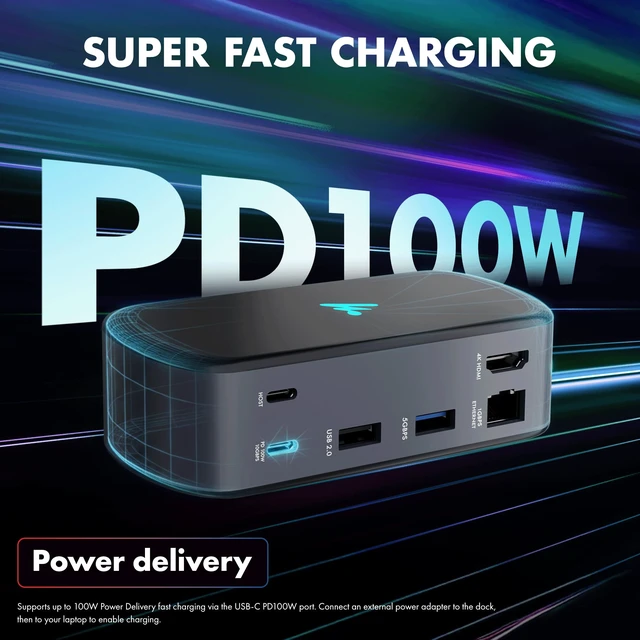 Alt view image 6 of 7 - Type C 12 in 1 Docking Station, 4K@60Hz HDMI, Gigabit Ethernet 2XType-C 10Gbps, USB 10 Gbps, PD 100WUSB 2.0, AUX & MIC, SD/TF, Compatible Thunderbolt 4, macOS, Windows, Android & iOS