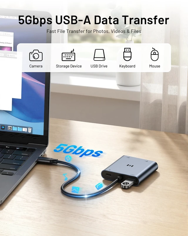 Alt view image 6 of 7 - USB C to Dual DisplayPort Adapter, Dual Monitor Adapter for Lenovo Laptops Dual 4K@60Hz DisplayPort, 100W PD input, 5Gbps USB-A, USB-C Hub Multiport Adapter for MacBook Air/Pro, Dell, Lenovo