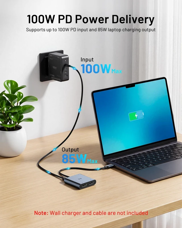 Alt view image 5 of 7 - USB C to Dual DisplayPort Adapter, Dual Monitor Adapter for Lenovo Laptops Dual 4K@60Hz DisplayPort, 100W PD input, 5Gbps USB-A, USB-C Hub Multiport Adapter for MacBook Air/Pro, Dell, Lenovo