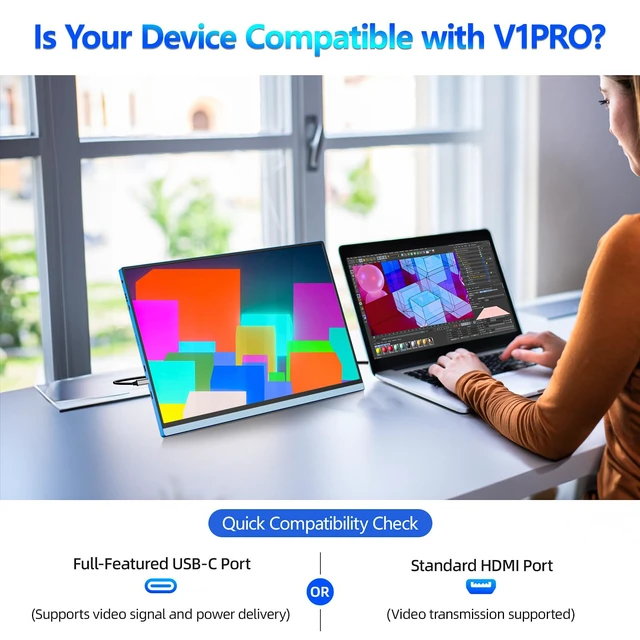 Alt view image 6 of 7 - 16" Portable Monitor with Built-in Stand,Vertical Monitor, USB-C & Mini HDMI External Laptop Screen, Second Display for PC, MacBook, iPad, Phone, Travel & Office