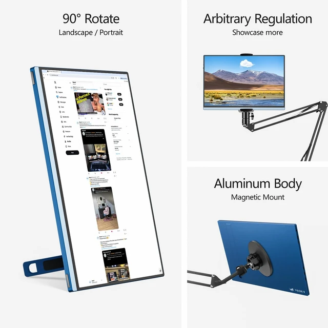 Alt view image 5 of 7 - 16" Portable Monitor with Built-in Stand,Vertical Monitor, USB-C & Mini HDMI External Laptop Screen, Second Display for PC, MacBook, iPad, Phone, Travel & Office