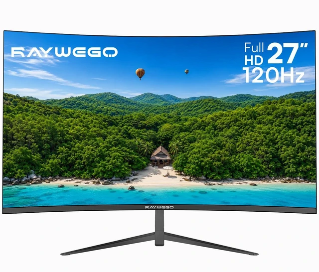 Main image of 27 Inch Curved Monitor, 120Hz FHD 1080P, 1800R VA panel, 99% sRGB, 4000:1 contrast, HDR10, eye-care, HDMI/VGA, Game Mode, and VESA support for work and light gaming