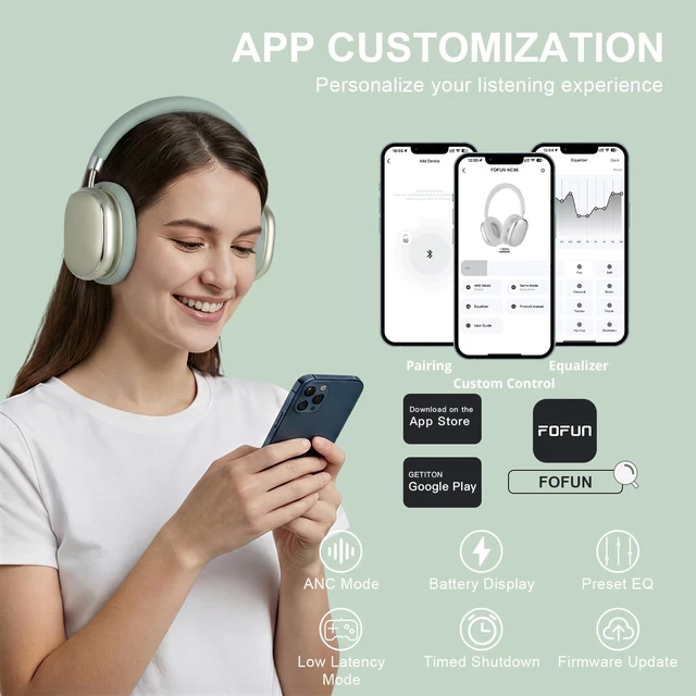 Alt view image 6 of 7 - Hybrid Active Noise Cancelling Headphones Over Ear 120H Playtime Smart Knob, Bluetooth 6.0 Wireless, Customize EQ, Transparency Mode, Hi-Res Audio, NC95, Silky Matte Finish, Travel/Workout