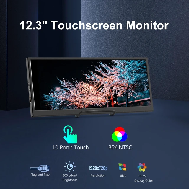 Alt view image 6 of 7 - 12.3 Inch Touchscreen Secondary Monitor, IPS Stretched Bar LCD Travel Touch Display 1920 * 720 HDMI USBC, Portable Touch Screen for Laptop Computer Windows Aida64 GPU CPU RAM Monitoring