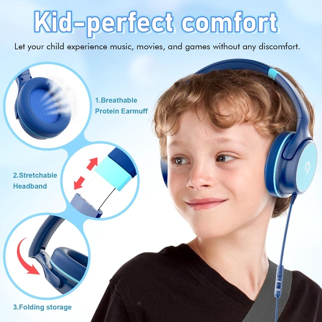 Alt view image 7 of 7 - Kids Headphones with Safe 85dB/94dB Volume Limiter for Child/Teens, Foldable HD Stereo Sound Headset for Kindle Kids/fire Tablet/iPad/Laptop, Headphones with Microphone