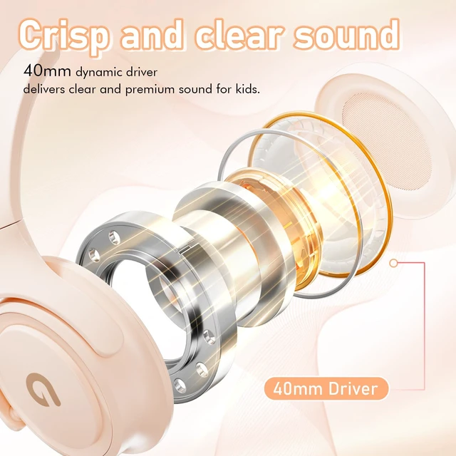 Alt view image 4 of 7 - Kids Headphones with Cord-3.5mm Jack 85/94dB Safe Volume Control Built-in Microphone On-Ear Headphones for Kids/Teens/School/Travel/3.5mm Devices (Beige)