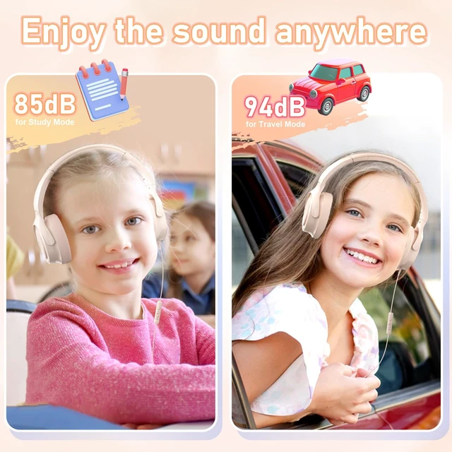 Alt view image 6 of 7 - Kids Headphones with Cord-3.5mm Jack 85/94dB Safe Volume Control Built-in Microphone On-Ear Headphones for Kids/Teens/School/Travel/3.5mm Devices (Beige)