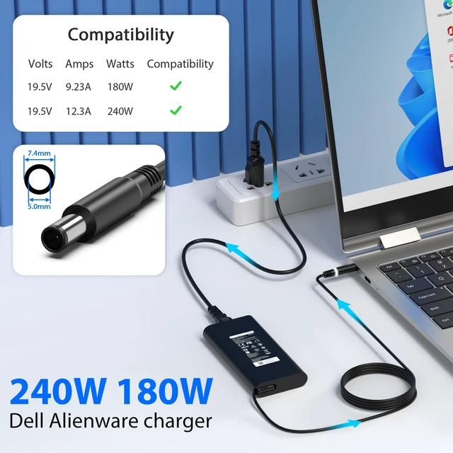 Alt view image 2 of 6 - 240W 180W Laptop Charger for Dell Alienware 13 15 17 R1 R2 R3 R4 X51 M17 M15 M17X M18X,Dell Precision 17 7710 7730 7670 7780 7770 M6500 M6700 M6800 Computer AC Adapter Power Cord