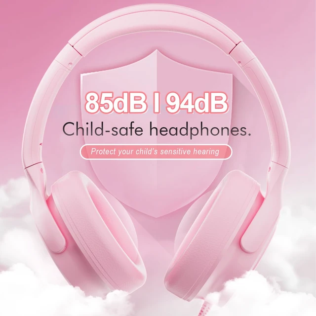 Alt view image 2 of 7 - Kids Headphones with Cord-3.5mm Jack 85/94dB Safe Volume Control Built-in Microphone On-Ear Headphones for Kids/Teens/Girls/School/Travel/3.5mm Devices(Pink)