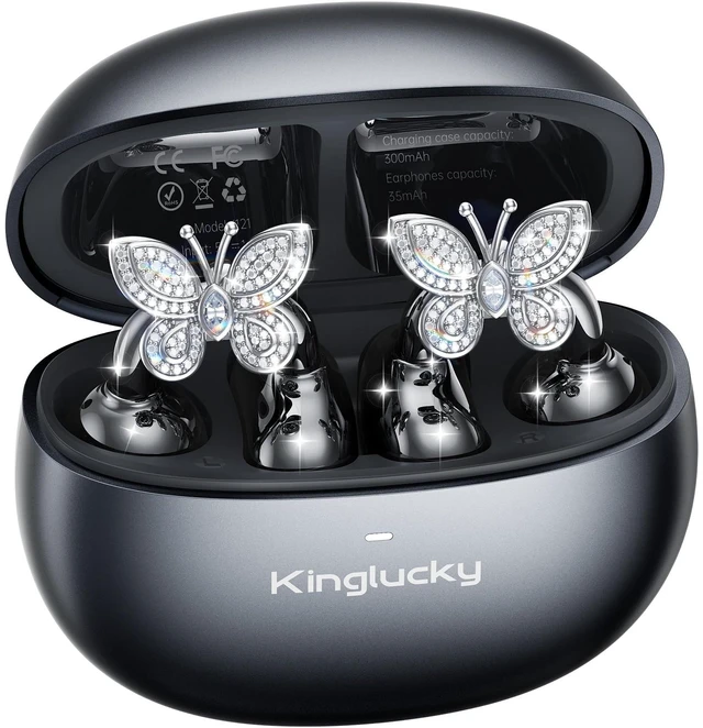 Main image of Jewelry-Inspired Clip-On Earbuds with Butterfly Earrings, Comfortable Fit & 40H Playtime Open Ear Bluetooth 5.4 Wireless Headphones for Women, Small Ears, Sports & Workouts (Black)