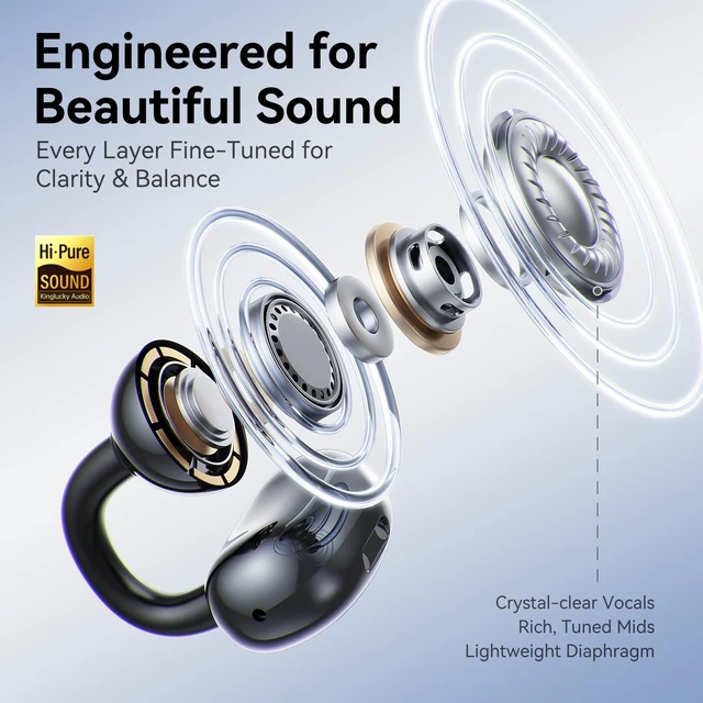 Alt view image 4 of 7 - Jewelry-Inspired Clip-On Earbuds with Butterfly Earrings, Comfortable Fit & 40H Playtime Open Ear Bluetooth 5.4 Wireless Headphones for Women, Small Ears, Sports & Workouts (Black)