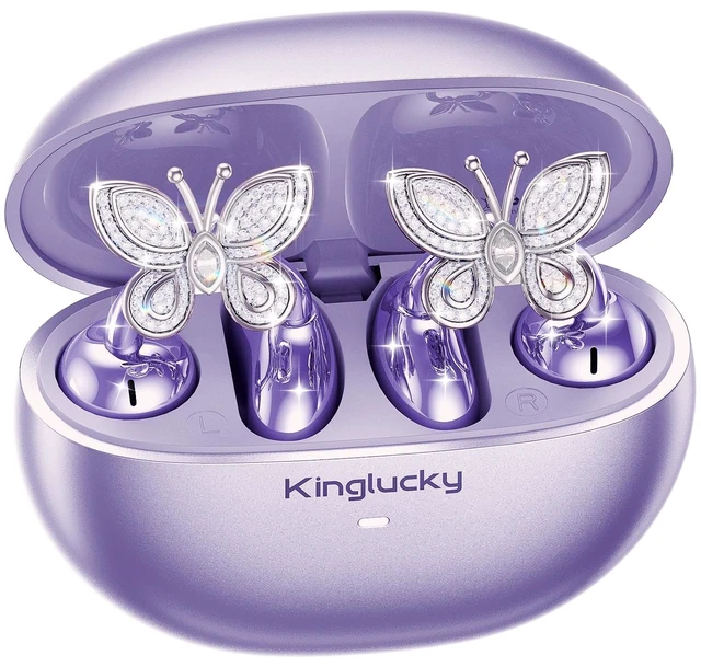 Main image of ClipFree Open-Ear Headphones, Butterfly-Inspired Ear-Cuff Design, Stylish & Comfortable Clip-On Ear Buds, Wireless Earbuds for Women, Long Battery Life, Great for Gifting - Purple