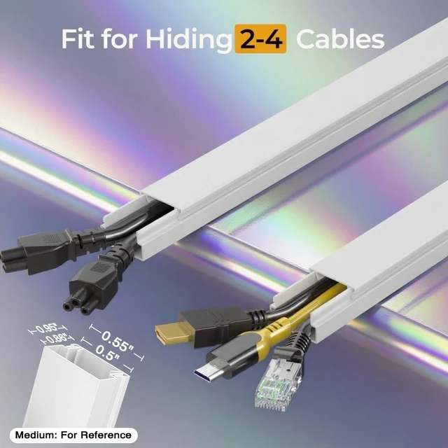 Alt view image 2 of 7 - 212.6in Cord Hider Kit, Cord Covers for 2-4 Wires on Wall, Self-Adhesive Cable Hider Wire Covers for Cords on Wall, Paintable Cord Hider for Walls Mount Tv, Cable Cover Raceway, W0.95 H0.55in, White
