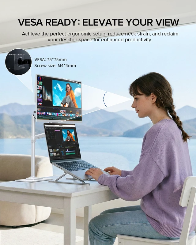 Alt view image 6 of 7 - Portable Monitor 15.6", 125% sRGB 1080P Laptop Monitor (White) Ultra-Slim Display, USB-C & MINI HDMI, 350 Nits, VESA & Case, Travel Small Second Screen for Computer, Mini PC, Game Consoles
