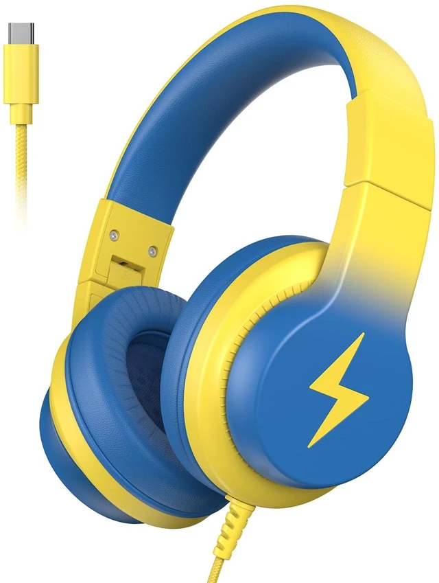 Main image of USB C Kids Headphones for School,Wired Over-Ear for Boys Girls 85dB Volume Limited, HD Stereo Sound, Adjustable Fit, Soft Cushions, Foldable Design for Travel, iPad, Tablets, Light Yellow