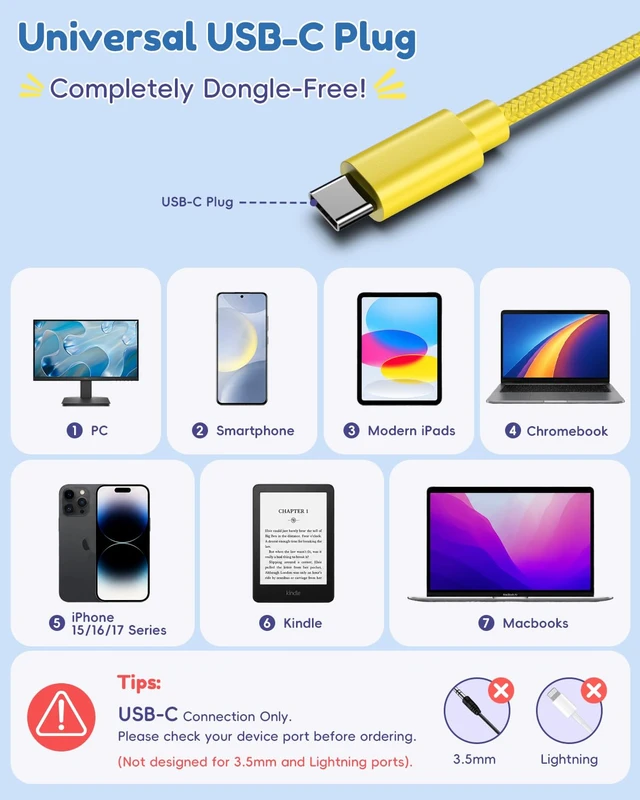 Alt view image 2 of 7 - USB C Kids Headphones for School,Wired Over-Ear for Boys Girls 85dB Volume Limited, HD Stereo Sound, Adjustable Fit, Soft Cushions, Foldable Design for Travel, iPad, Tablets, Light Yellow