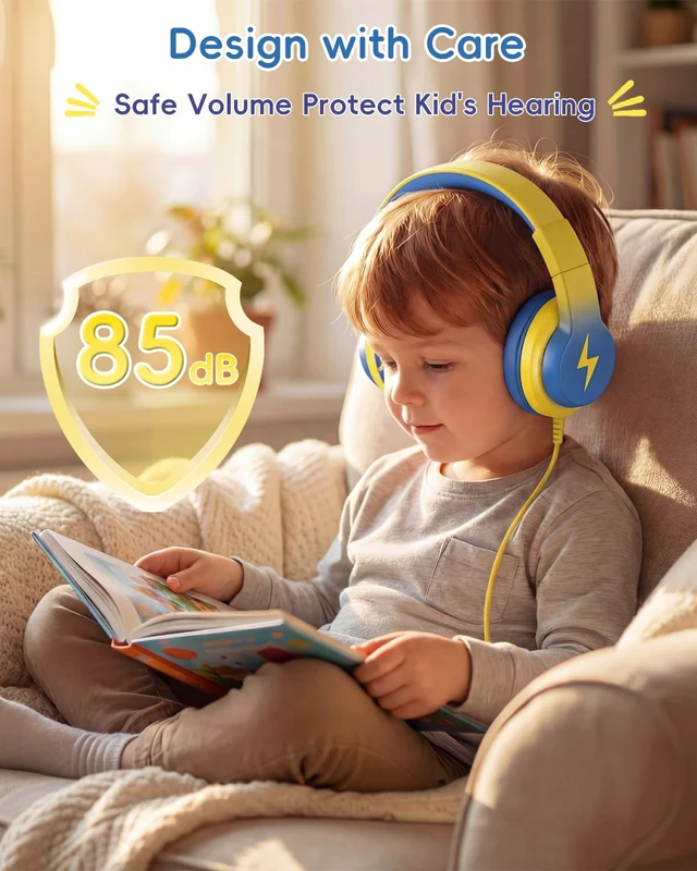 Alt view image 3 of 7 - USB C Kids Headphones for School,Wired Over-Ear for Boys Girls 85dB Volume Limited, HD Stereo Sound, Adjustable Fit, Soft Cushions, Foldable Design for Travel, iPad, Tablets, Light Yellow