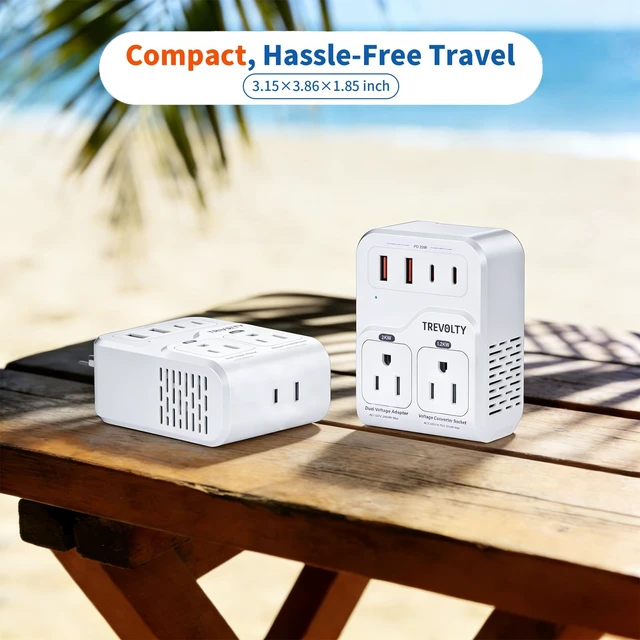 Alt view image 7 of 7 - 2000W Voltage Converter US to Europe for Hair Dryers, 7-in-1 220V to 110V Converter for European Travel with 3 AC/2 USBA/2 USBC Ports (PD20W), European Travel Adapter (White)