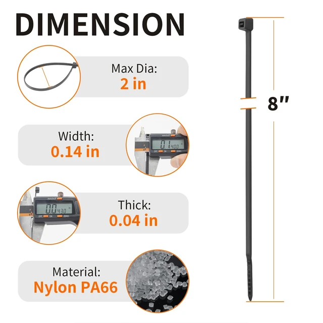 Alt view image 2 of 6 - 8 Inch Black Zip Ties 2000 Pack Cable Ties 45 LBS UV Resistant Cable Ties, Weatherproof, Self-Locking for Indoor and Outdoor