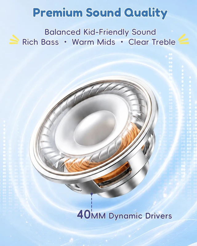 Alt view image 4 of 7 - USB C Kids Headphones for School,Wired Over-Ear for Boys Girls 85dB Volume Limited, HD Stereo Sound, Adjustable Fit, Soft Cushions, Foldable Design for Travel, iPad, Tablets, Light Yellow