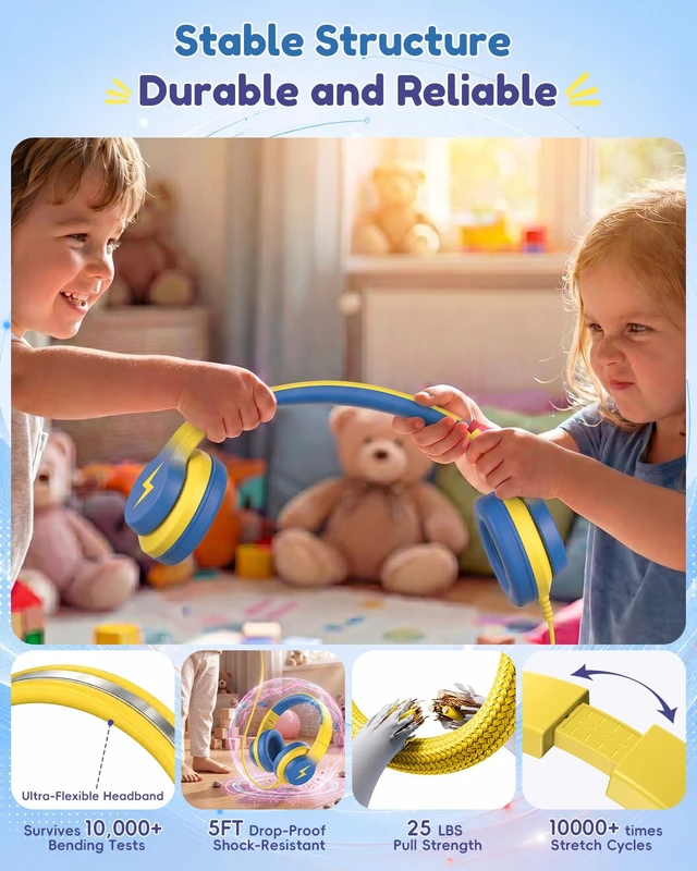 Alt view image 6 of 7 - USB C Kids Headphones for School,Wired Over-Ear for Boys Girls 85dB Volume Limited, HD Stereo Sound, Adjustable Fit, Soft Cushions, Foldable Design for Travel, iPad, Tablets, Light Yellow