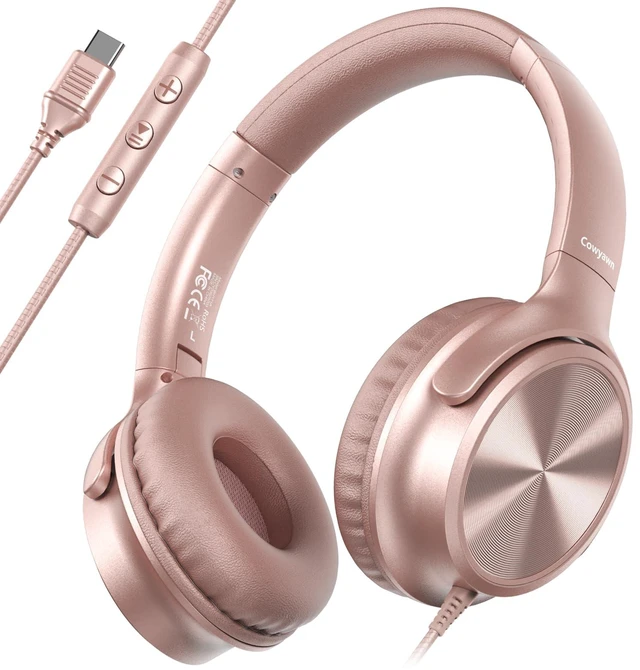 Main image of USB C Headphones Wired, Over Ear USB C Wired Headphones with Microphone, Volume Control, HD Stereo Sound, Foldable USB Type C Headphone for Adult/Teens/Laptop/Computer/iPhone 15/16/17, Rose
