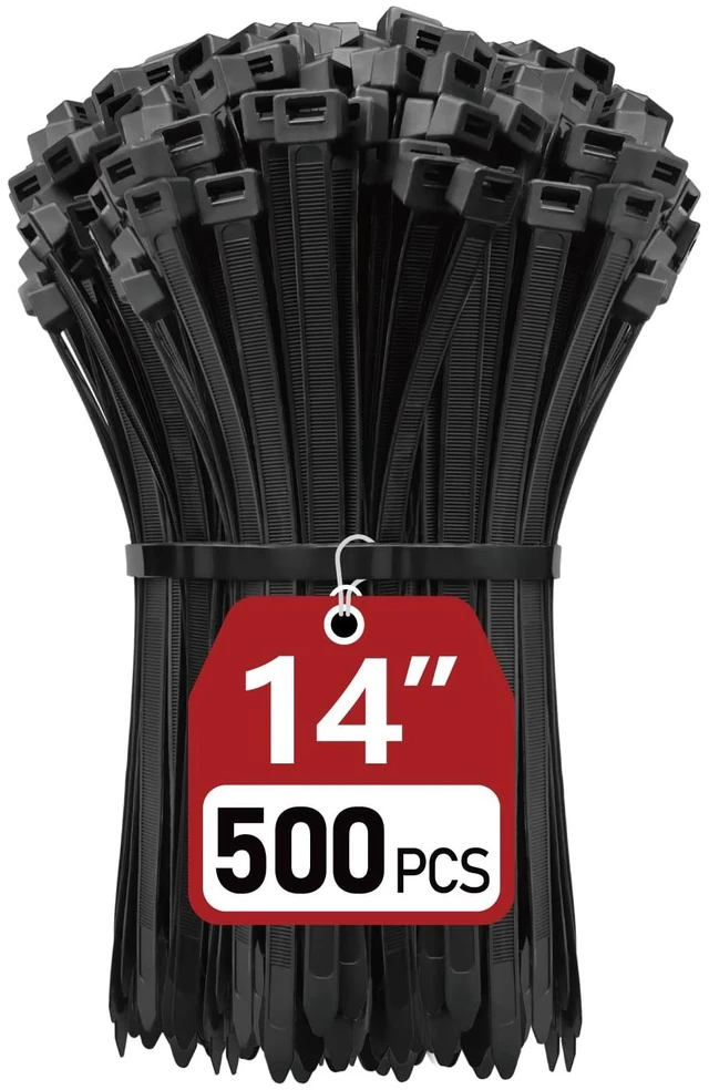 Main image of Zip Ties Heavy Duty 14 inch (500 Pack), Heavy Duty Cable Ties with 120 lb Tensile Strength for Outdoor Use, Black Wire Ties