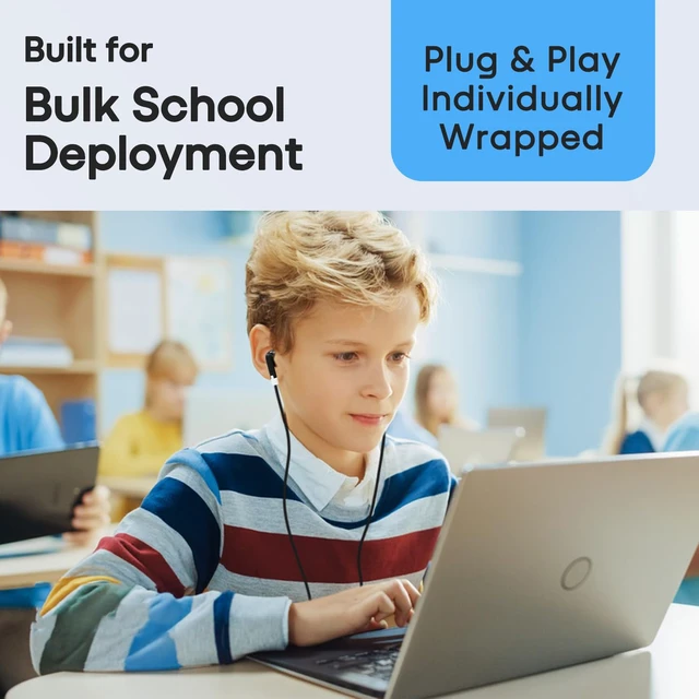 Alt view image 6 of 7 - 200-Pack Kids Bulk Earbuds for Classroom School, Individually Bagged Wired Headphones for Students, School Earphones for State Testing, Audiometer Exams, in-Ear for Computer Chromebook (Black)