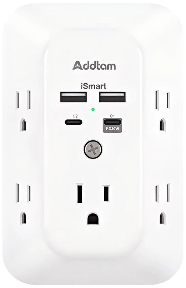 Main image of 5-Outlet Extender Surge Protector, Multi Plug Wall Outlet with 4 USB Wall Charger(PD 20W), Outlet Splitter Power Strip for Home Office Dorm Room Essentials, Plug Extension Outlet 1800J