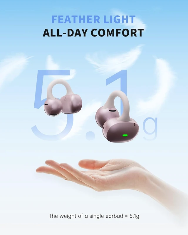 Alt view image 7 of 7 - Open Ear Earbuds, Clip On Headphones Wireless Earbuds for Running Workout Secure Fit, Rich Bass, Hi-Res Audio, Clear Calls, Bluetooth 6.0, Multipoint Connection, IPX5 Waterproof, 40H Playtime