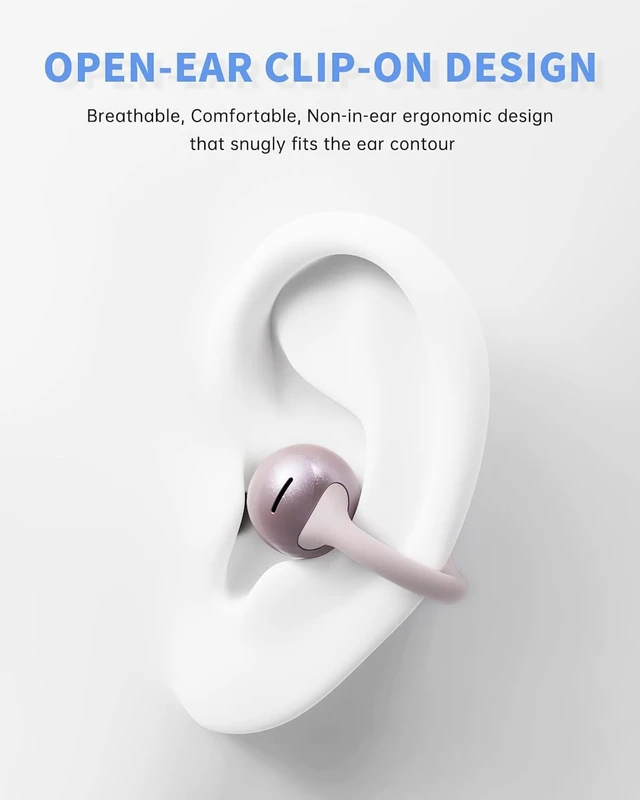 Alt view image 2 of 7 - Open Ear Earbuds, Clip On Headphones Wireless Earbuds for Running Workout Secure Fit, Rich Bass, Hi-Res Audio, Clear Calls, Bluetooth 6.0, Multipoint Connection, IPX5 Waterproof, 40H Playtime