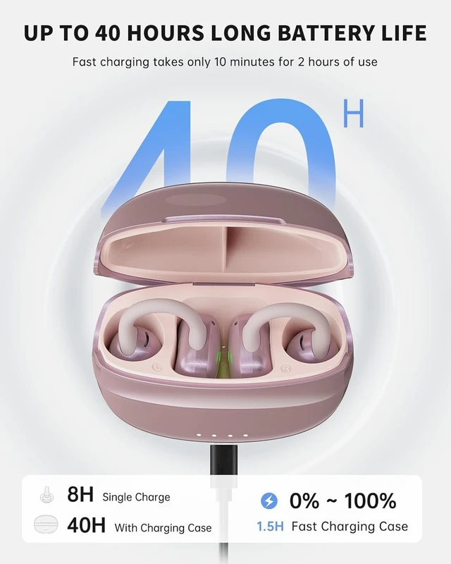 Alt view image 4 of 7 - Open Ear Earbuds, Clip On Headphones Wireless Earbuds for Running Workout Secure Fit, Rich Bass, Hi-Res Audio, Clear Calls, Bluetooth 6.0, Multipoint Connection, IPX5 Waterproof, 40H Playtime